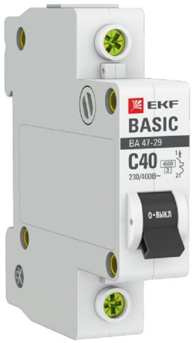 Выключатель автоматический EKF Basic ВА47-29 1п 40А C 4.5кА фото Выключатель автоматический EKF Basic ВА47-29 1п 40А C 4.5кА картинка